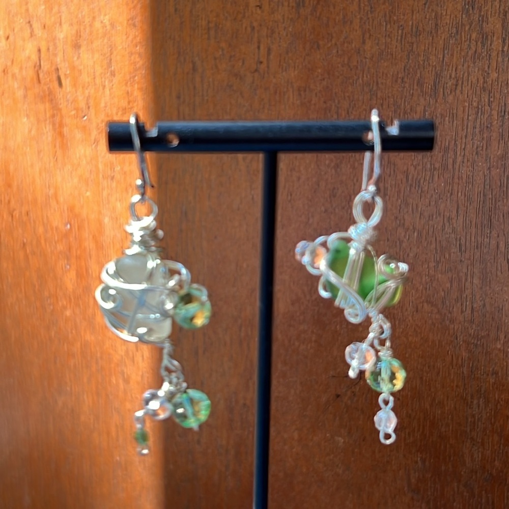 Beach Glass/Silver Wire Earrings